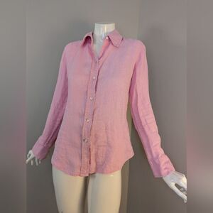 GAP Pink Linen Button Down Shirt Size Small Slim Fit Long Sleeve Summer Lightwei